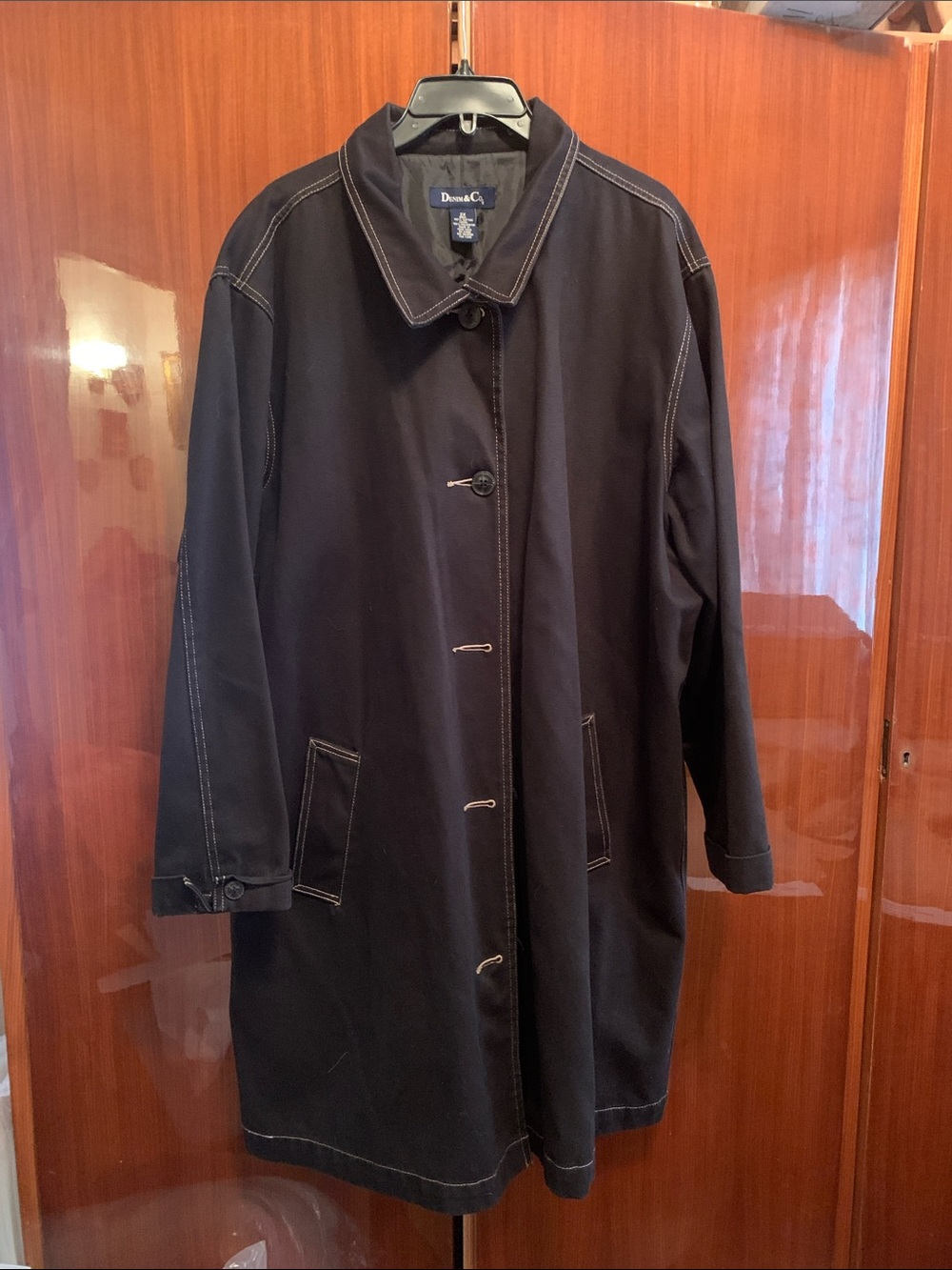 Denim&Co Black Trench Coat with Contrast Stitching